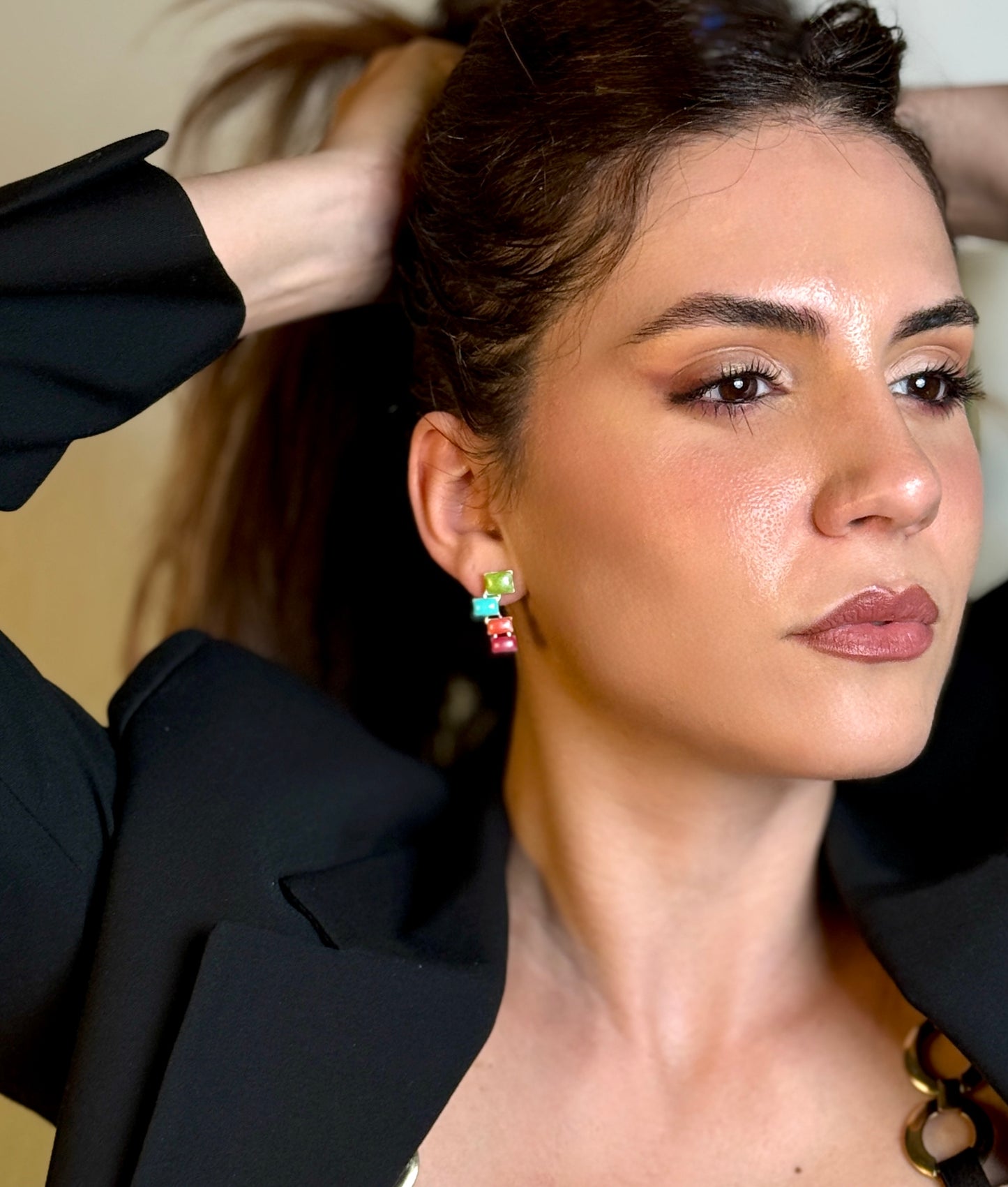 925 Sterling Silver Color Block Drop Earrings – Enamel Inlay