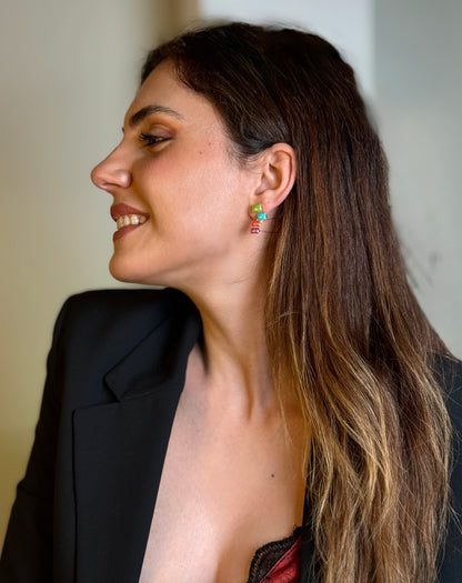 925 Sterling Silver Color Block Drop Earrings – Enamel Inlay