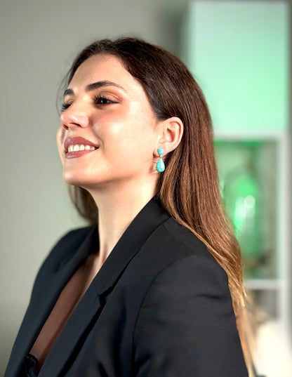 925 Sterling Silver Turquoise Drop Earrings – Teardrop Design