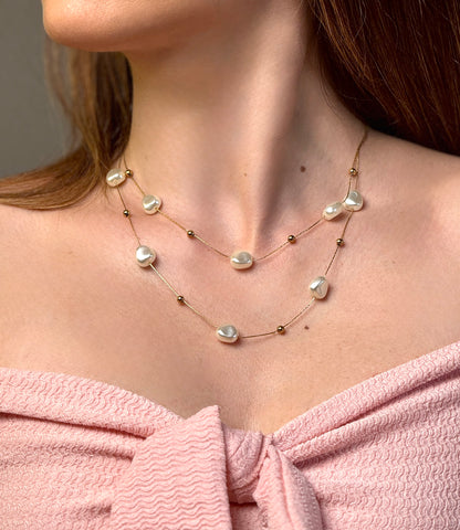 Stainless steel pearls double layer necklace