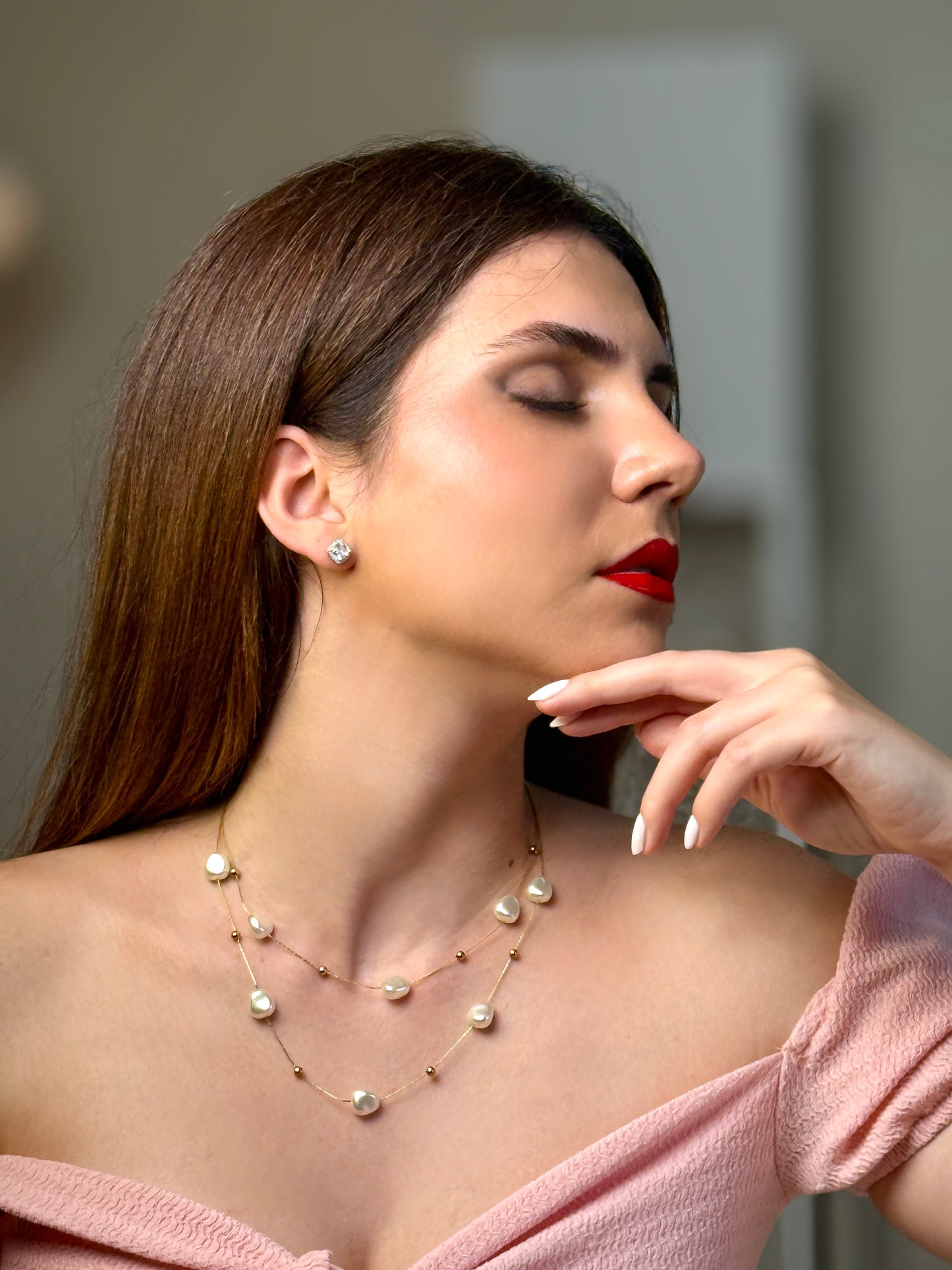 Stainless steel pearls double layer necklace