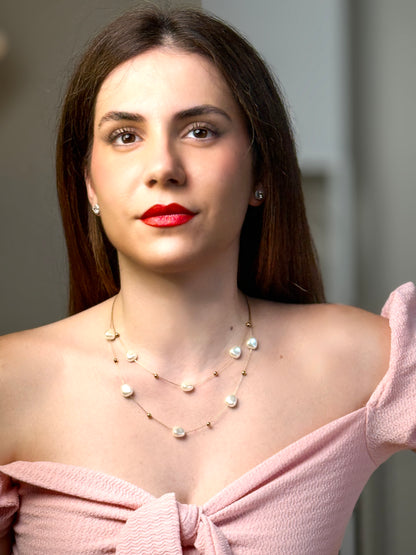 Stainless steel pearls double layer necklace