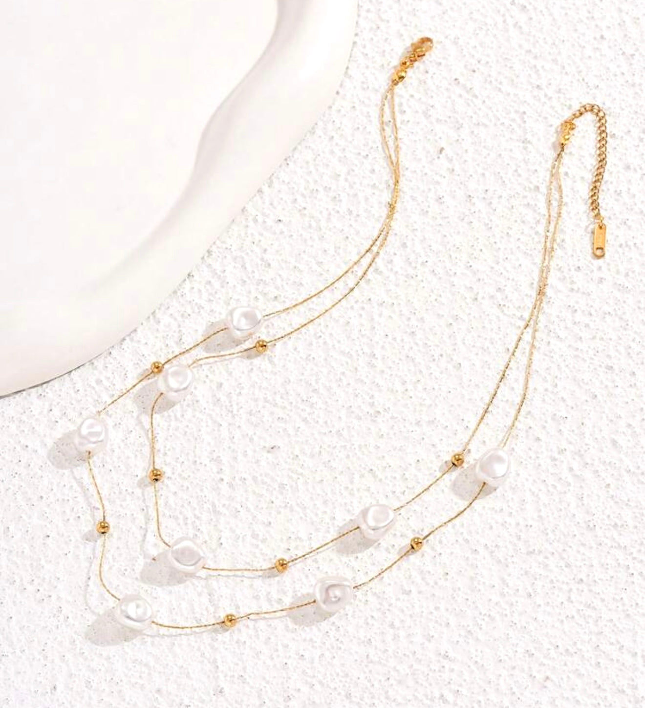 Stainless steel pearls double layer necklace